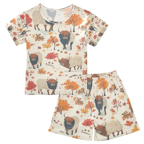 senya Highland Cattle Tree P Summer Pajamas Set Short Cotton Sleepwear 2 Piece