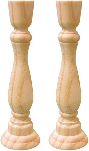 2 portavelas de madera, grueso, rústico, desgastado y elegante, tallado, pilar tallado, decoración de boda (7.87 pulgadas, madera)
