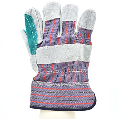 Image of G & F Products G & F 5215L-5 Premium Suede Double Palm & Index Finger Work Gloves with 2 & 1 /2 Rubberized Safety Cuff, 5 Pair Pack, Large, Grey