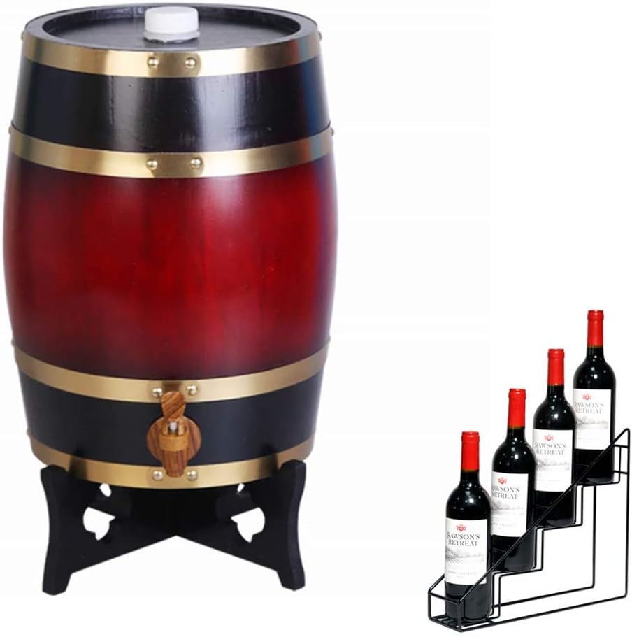 Barril vino roble vertical Barril whisky 25L Barril envejecimiento decorativo roble vertical para el hogar con botellero adecuado para almacenar whisky, vino, salsa picante, miel