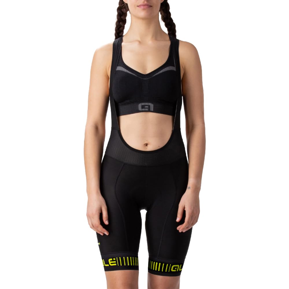 Alé Cycling Women's PR.R Strada Bib Shorts, Black/Fluo Yellow, L