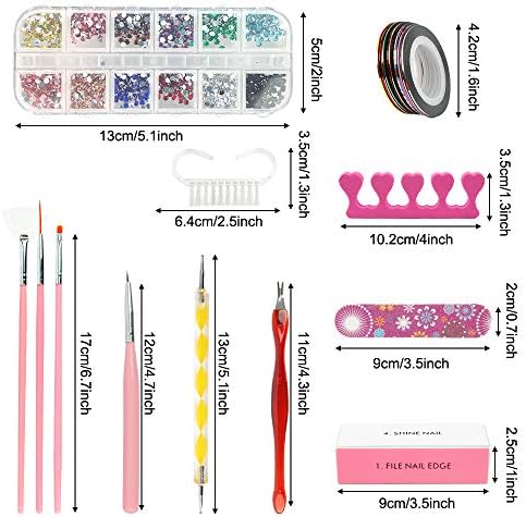Nail Art Kit, WOVTE 60Pcs Nail Design Tools with 15pcs Nail Art Brushes, Nail Dotting Tool, Nail Foil, Nail Striping Tapes, Rhinestones Crystals and Nail File Kit for Nails