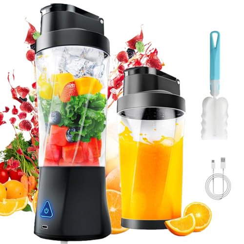 Windyupon Portable Blender, 24oz Personal Blender for Shakes & Smoothies, 6000mAh, Leakproof-Lid & Sip Spout, BPA Free, USB-C Rechargebale and Self Cleaning Portable Juicer with 6 Sharp Blade, Black