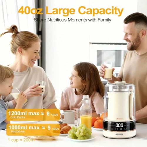 10-in-1 Nut Milk Maker Machine - 40oz/1.0L Soy Milk Maker with Auto Clean, 24-Hour Delay, Keep Warm, Boil Water, Almond Milk Maker for Homemade Oat, Juice, Milk Shakes, and Dairy-Free Drinks - Image 5