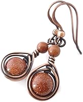 Pillar of Salt Studio Handcrafted Antiqued Copper Dangle Earrings with Brown Goldstone Glass - Boho Chic 1.5" Drop