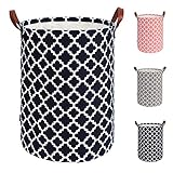 TOTANKI 60L Large Laundry Basket with Durable Leather Handle, Thickened Waterproof Drawstring Round