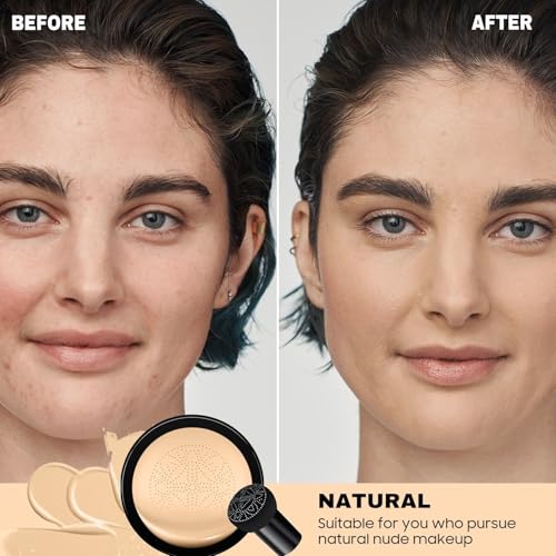 Mushroom Head Air Cushion CC Cream - Long-Lasting & Brightening BB Cream Foundation for Mature Skin, Waterproof & Moisturizing Full Coverage Self Adjusting Concealer for Even Skin Tone (Natural) - Image 3
