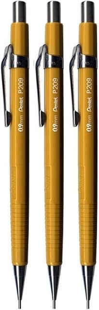 Pentel 0.9mm (P209) gelb P200 AUTOMATIC MECHANISCH Entwurf Stift nachfüllbar Kabel Radierer p209-g (3er Pack)