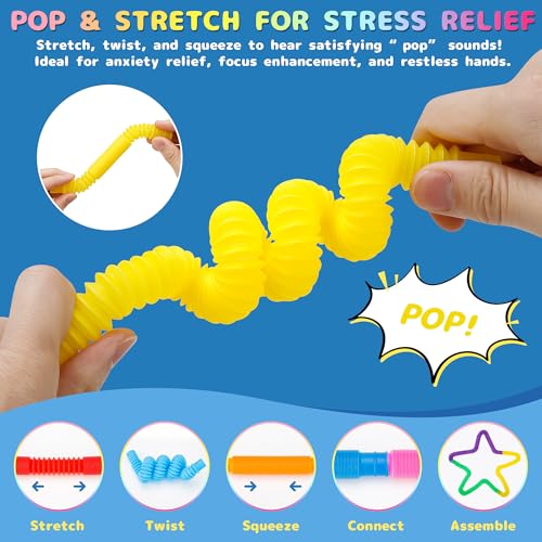 Pop Tubes Sensory Toys - 30 Pack Stretchy Fidget Toys with 10 Colors, Stress Relief Toys for Kids & Adults, Autism Sensory Tools, Party Favors, Classroom Prizes, Travel & Therapy - Image 5