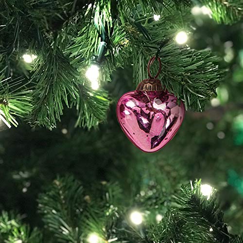 Cultural Intrigue Luna Bazaar Mini Mercury Glass Heart Ornament (1-Inch, Cora Design, Antique Pink, Set Of 6) - Vintage-Style Decoration - For Home, Wedding And Holiday Décor #TOP2