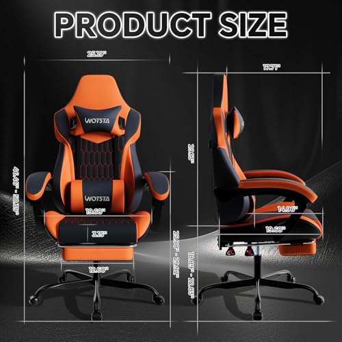 Image of Gaming Chair with Footrest, High Back Gaming Chairs PVC Leather Ergonomic Gamer Chair with Adjustable Headrest Lumbar Support Racing Style Video Gaming Chair for Office /Home (Black Orange)