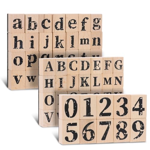 Simarro Wood Alphabet Stamp Set, 66 Pcs Wooden Rubber Stamps with Uppercase and Lowercase Letters Numbers and Symbols for DIY Projects Arts and Crafts Scrapbooking Classroom Games