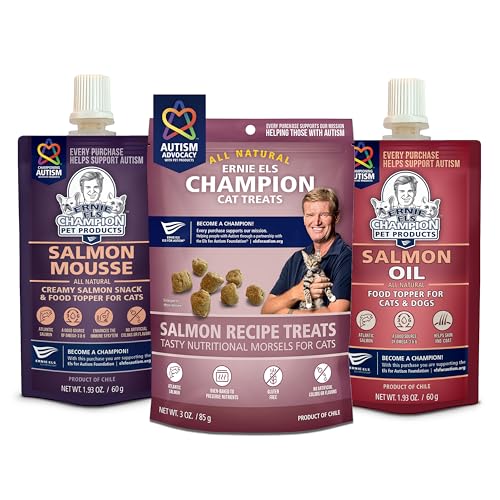 Ernie Els Premium Soft Cat Treats, Oil and Supplement Bundle: Salmon Treats, Salmon Mousse Topper and Salmon Oil Supplement, (Pack of 3)