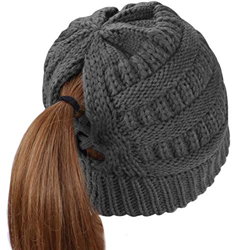 Proboths Ponytail Beanie Hat Soft Stretch Cable Messy Bun Ponytail Hat Women s Warm Winter Hat Grey