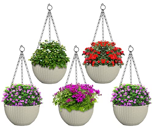 Kuber Industries Set of 5 Plastic Hanging Flower Pot for Balcony ...