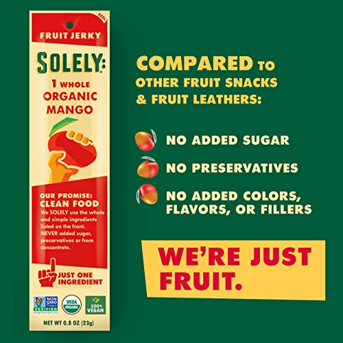 Solely - Organic Mango Fruit Jerky - 12 Individually Wrapped Fruit Strips - Fruit Leather Made from Dried Fruit - Healthy Snacks, Vegan - 0.8oz (23g) - Image 4