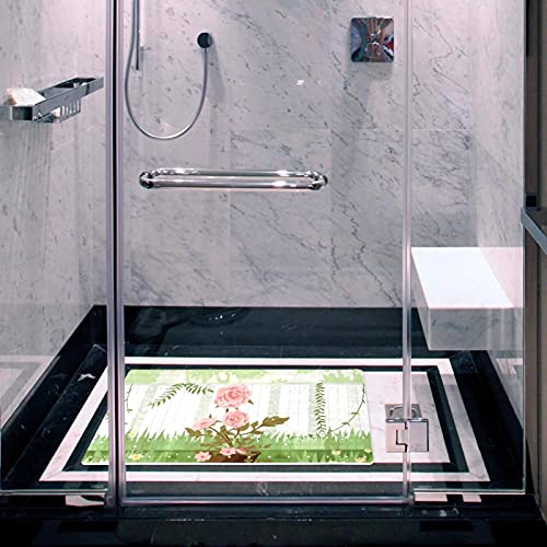 Tapis de bain antidérapant à ventouses design camélia rose 40x70