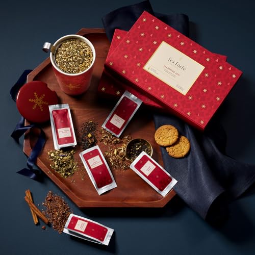 Image of Tea Forte Warming Joy Hoilday Premium Single Steeps Loose Leaf Tea Gift Set Sampler, 15 Count 3 of Each Assorted Blends, Pre-Portioned Single Serve Pouches, Steeps 12 oz