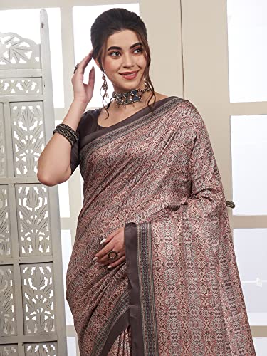 Image of AKHILAM Women's Digital Print Pashmina Silk Bagh Saree With Unstitched Blouse Piece (KSMRP1001 Parent)