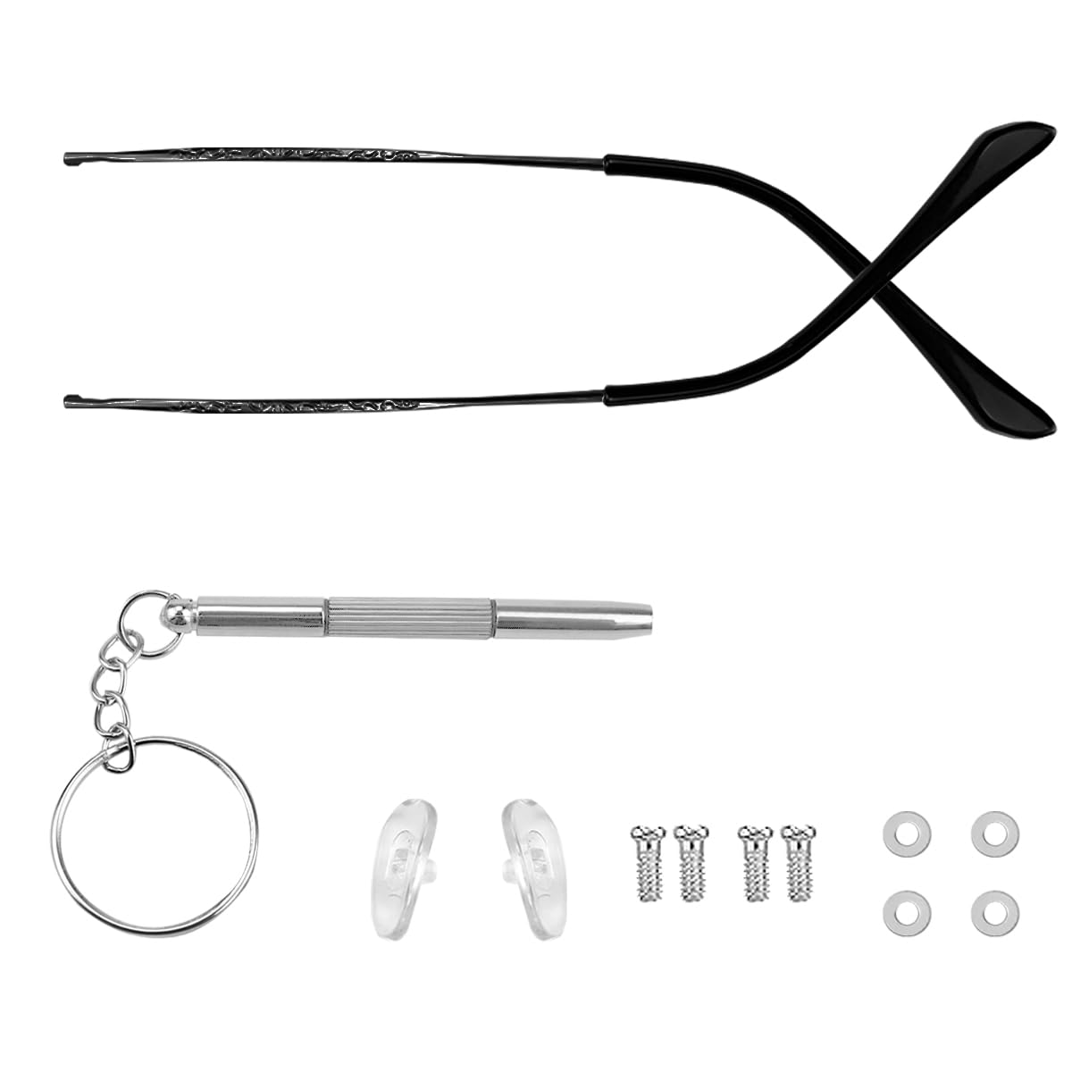 1 Pair Eyeglass Replacement Arm, Universal Vintage Glasses Arm Legs Replacement with Tool, Metal Glasses Replacement for Eyeglasses Repair (Black)