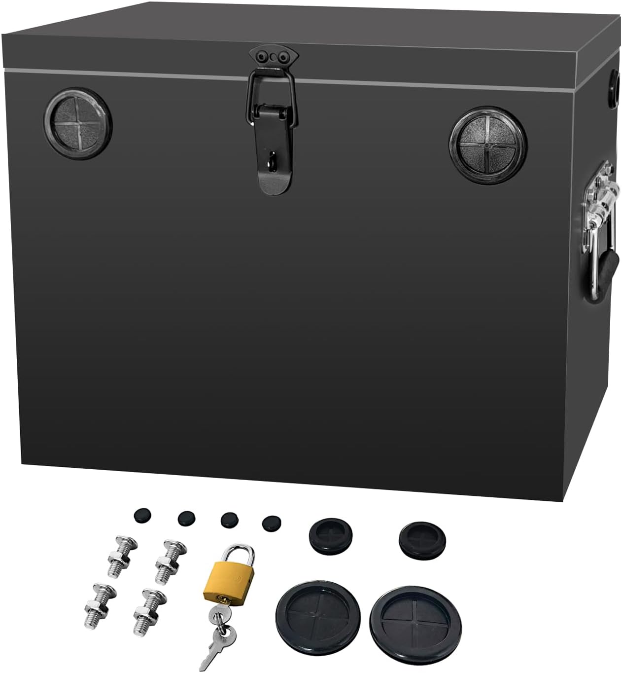 Trailer RV Marine Battery Box - 12V Waterproof Steel Battery Relocation Kit for Boat, Trolling Motor, Kayak (Group 27 Black)