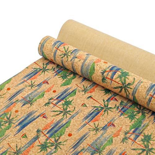 Image of SORENCUT Patterned Cork Fabric by the Yard for Sewing - Blue Palm Abstract Cork Leather Fabric Sheet with Flexible Backing for DIY Crafts, Earrings, Bags, Wallets & Handmade Accessories, 12.5 x 54 in