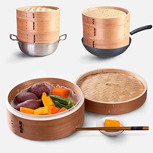 Vaporera de bambú de 2 niveles con tapa, diseño reforzado duradero para una cocina saludable