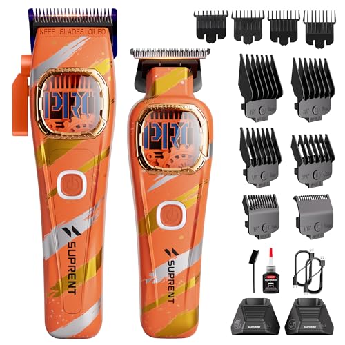 SUPRENT Sandstorm Professioneller Haarschneider für Herren Hochleistungsmotor mit bis zu 8500 U/min Kombigerät mit Zero-Gap-Trimmer blaue Titan-Klingen (Orange)