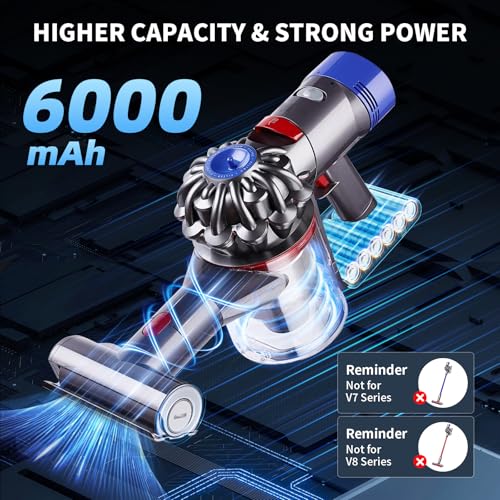 Image of Upgraded 6000mAh 21.6V Battery Replacement for Dyson V6 Compatible with V6 Animal Absolute Motorhead Fluffy SV03 SV04 SV05 SV06 SV07 SV09 DC58 DC59 DC61 DC62 DC72 DC74 Vacuum Cleaner