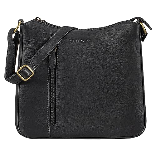 STILORD 'Cecilia' Kleine Umhängetasche Damen Elegante Handtasche Schultertasche Crossbody Bag Ausgehtasche Vintage Echtleder, Farbe:schwarz