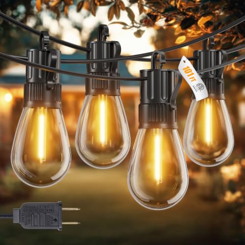 Minetom 101FT Outdoor String LED Patio Lights Waterproof Shatterproof S14 Vintage Edison Bulbs Commercial Grade Outside Hanging Lights for Porch Deck Garden Backyard Balcony Cafe Bistro