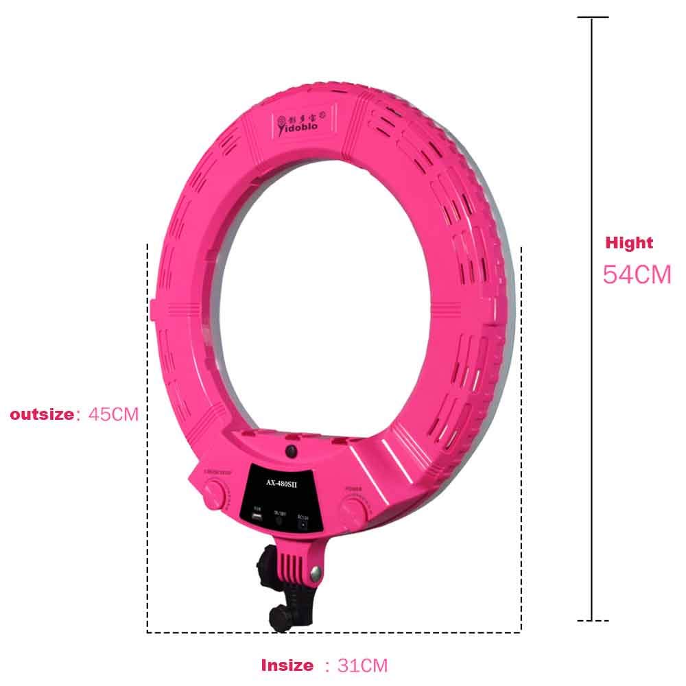 Yidoblo 18'' Dimmable 3200K-5500 96W Photographic Lighting Studio Video Ring Light for Camera Fill Light with APP/LCD Display (QS-480SII rose red full set)
