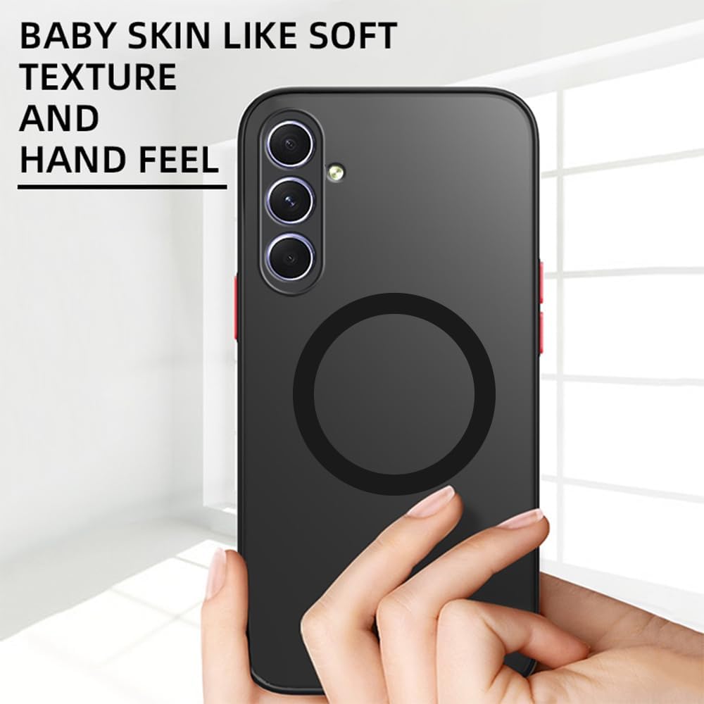 Galaxy A25 5G Case Magnetic [Compatible with Magsafe] Wireless Anti-Scratch Shockproof Matte Clear Camera Lens Protector Slim Thin Phone Cover Case for Samsung Galaxy A25 5G 6.5"-Black - Image 4
