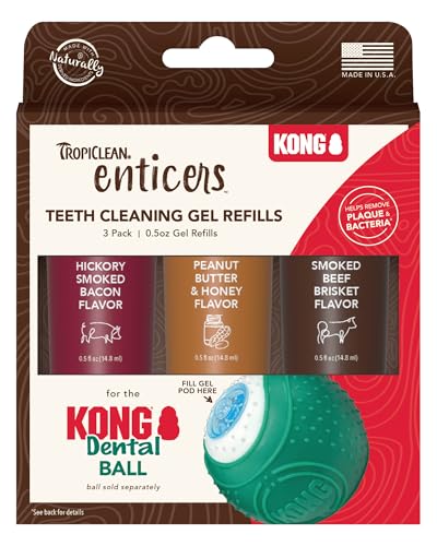 Image of TropiClean Enticers Teeth Cleaning Gel for Kong Dental Ball | Refill Dental Gel | 3 Count Variety Pack | .5 oz Each