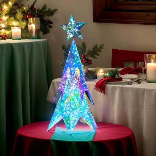 Árbol de Navidad prismático de 21 pulgadas con acabado iridiscente y USB 4