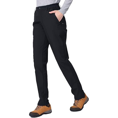 CAMEL CROWN Women's Snow Ski Fleece Pants for Spring and Fall Outdoor Waterproof Hiking Softshell Pants with Elastic Waist