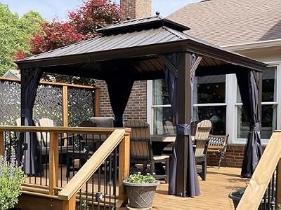 PURPLE LEAF 10' x 12' Hardtop Gazebo Outdoor Metal Roof Sun Shade Tent with Curtains and Netting Patio Canopy Permanent Pavilion