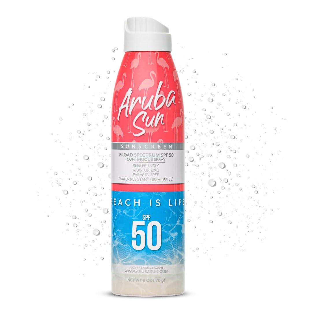 Aruba Sun SPF 50 Sunscreen Spray 6oz - Reef Act Compliant no 67 Octinoxate & Oxybenzone Free - Sun Screen Broad Spectrum UVA/UVB - Sunscreen Waterproof and Non-Greasy