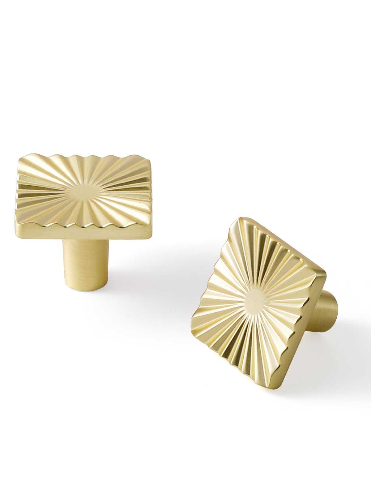 SORWDUERM 2 Pack Brushed Gold Cabinet Knobs Brass Flat Drawer Square Pulls Kitchen Cupboard Bathroom Dresser Cabinet Hardware Handles Zinc Alloy