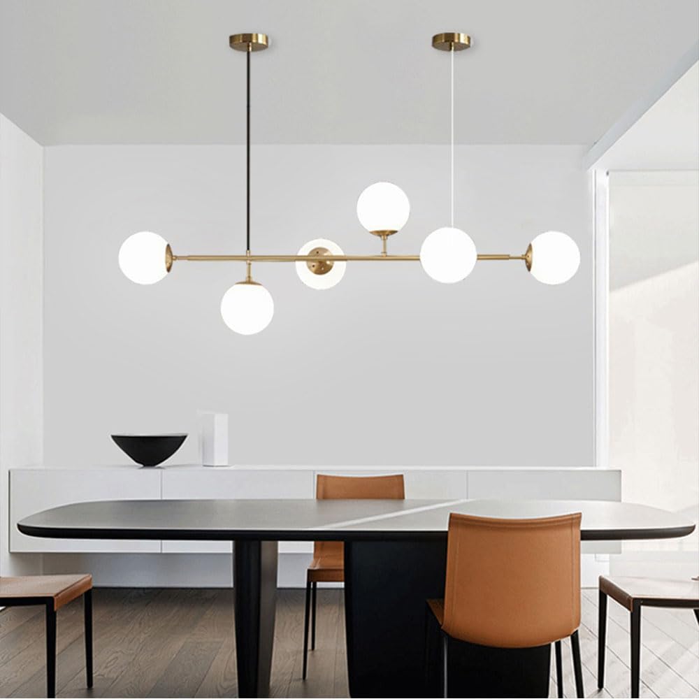 6 luces E27 Lámpara de araña moderna del norte de Europa Lámpara de bola de cristal Industrial 51 "Lámpara colgante de techo para sala de estar Comedor Decoración de arte Restaurante