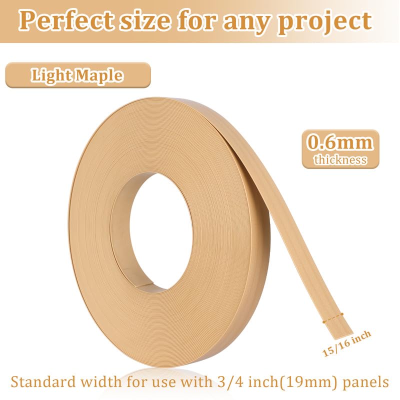 Natural Maple Edge Banding, 15/16" x 50ft PVC Edge Banding Tape, 1mm Thick Wood Grain Veneer Edging for Plywood Edge, Dresser Restoration, Kitchen Island & Wood Veneer Sheets