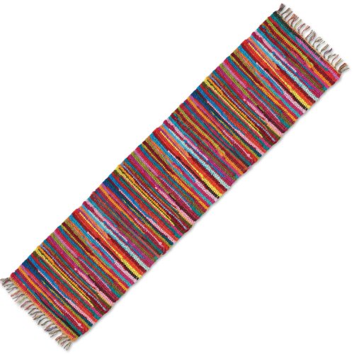 HF by LT Mardi Gras Handwoven Natural Fiber Cotton Table Runner, 13 x 78 inches, Multi-Colored