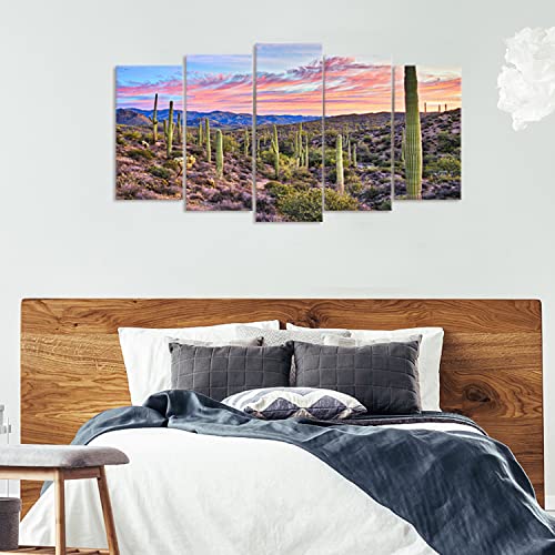 Welmeco 5 Pieces Wall Art Decoration Pictures Of Cactus Sunrise In Sonoran Desert, Arizona Landscape Canvas Prints Gallery Wrap Ready To Hang For Modern Home Office Wall Decor #TOP2