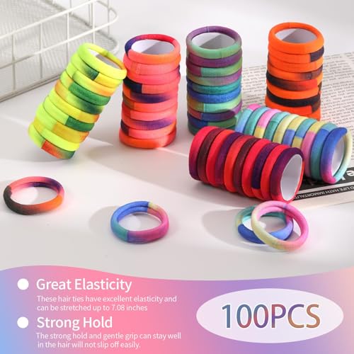 Image of Bessrung 100PCS Gradient Rainbow Elastic Hair Ties No Damage for Women Girl | Seamless Hair Elastics, Snag-Free Hair Bands for Thick Thin Hair, Strong All-Day Hold, Hair Accessories for Everyday Use