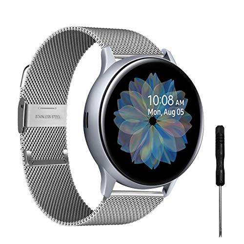 YHC Correas Compatible con Samsung Galaxy Watch Active 2,Pulsera de Reloj Tejida de Acero Inoxidable de 20mm para Galaxy Watch 42mm/Gear S2 Classic/Gear Sport (Plata) Cover