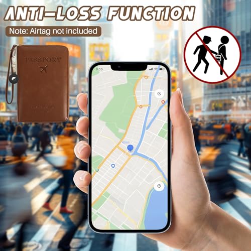 Passport Holder Wallet with Tracker Case, RFID Blocking PU Leather Passport Cover, Travel Document Organizer Wallet for Men and Women (Brown)4