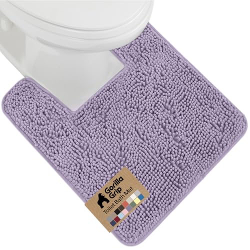 Image of GORILLA GRIP Plush Absorbent Shaggy Chenille Bath Rug Mat for Square Toilet Base with Rubber Backing, Machine Washable Rugs, Soft Microfiber Contour Mats for Toilets, Bathroom Decor, Lt Purple