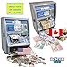 Dr. STEM Toys Kids Talking ATM Machine Savings Piggy Bank with Digital Screen, Electronic Calculator That Counts Real Money, and Safe Box for Kids, Silver