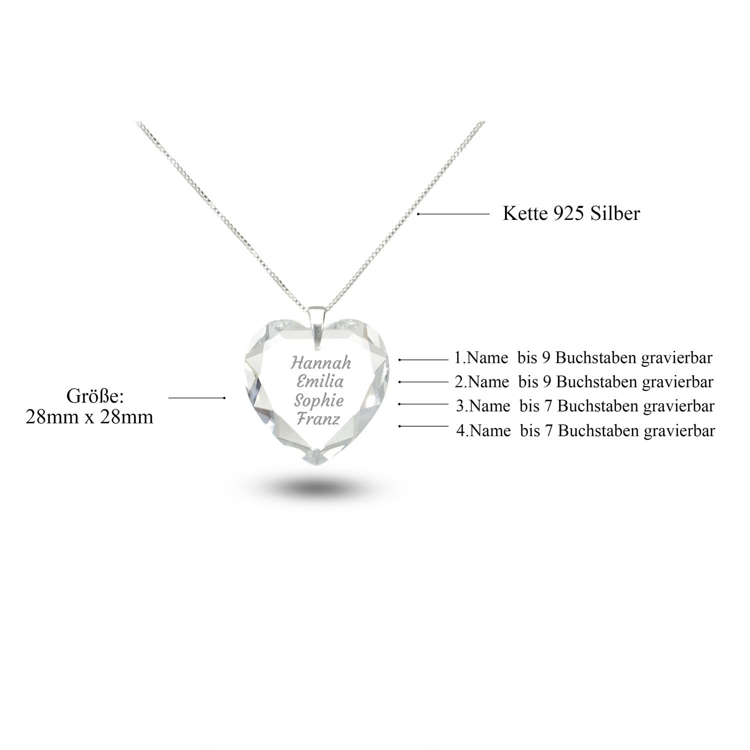 Herzkette 925 Sterling Silber SWAROVSKI ELEMENTS Herz Crystal Gravur Anhänger Namenskette mit mehreren Wunschnamen. …