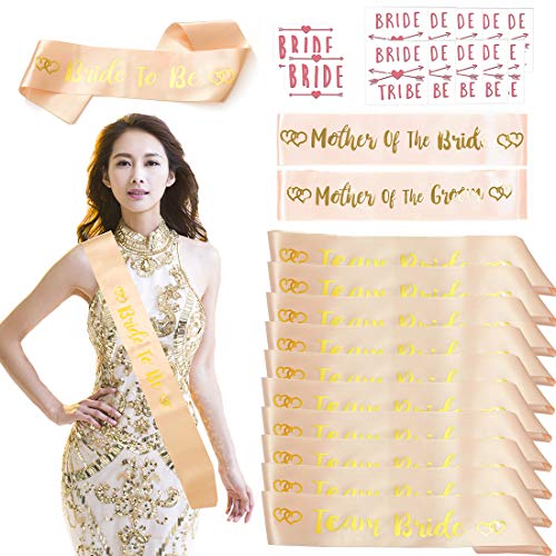 Vibury Team mariée écharpe, 25 Pièces 10 Team mariée Sash 1 Bride to be écharpe 2 Mère Marié mariée écharpe 12 Tatouages de fête de Nuit Mariage Poule Partie